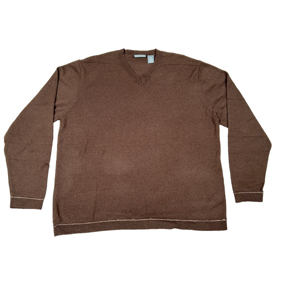 PURE STUFF Long Sleeve V-Neck Men's Pullover Sweater, Brown, size L Wool/Acrylic - Picture 1 of 8